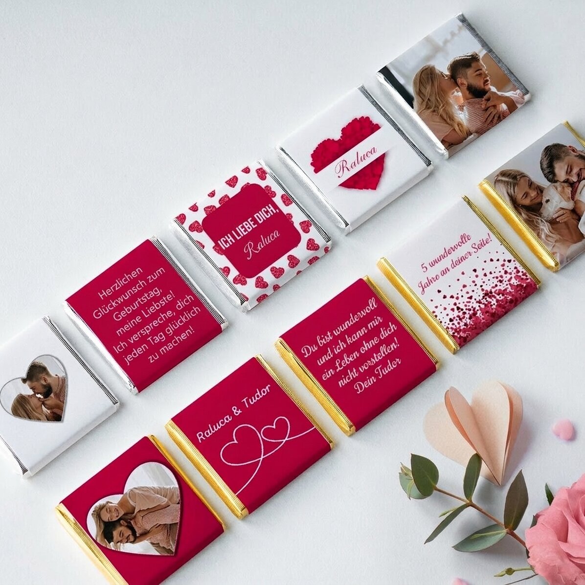 Set mit 10 personalisierten Mini-Pralinen – Ich liebe dich!