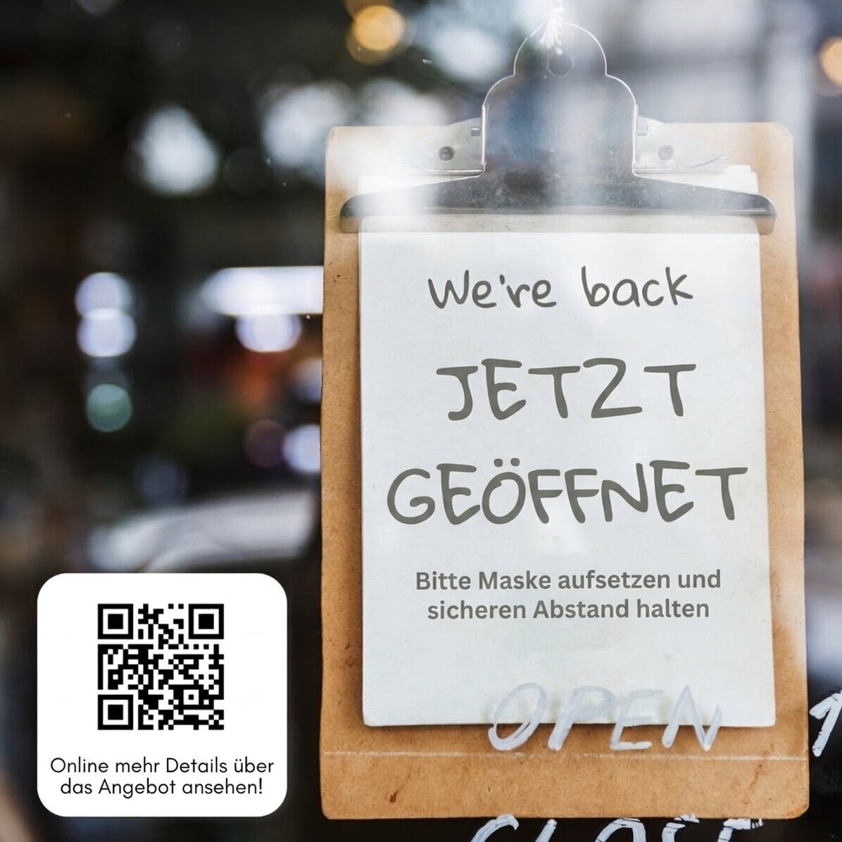 Individuell gestaltete Plakette mit QR-Code und Text
