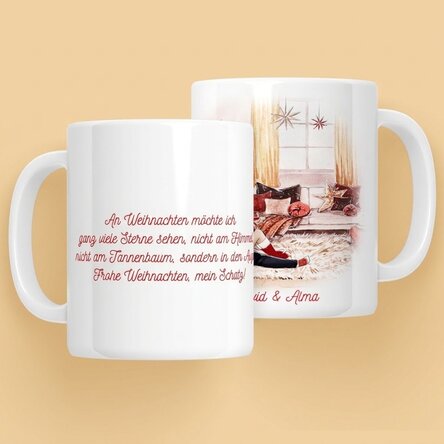 Personalisierte Tasse mit Namen und Botschaft für Paare – Unser wunderschönes Weihnachtsfest