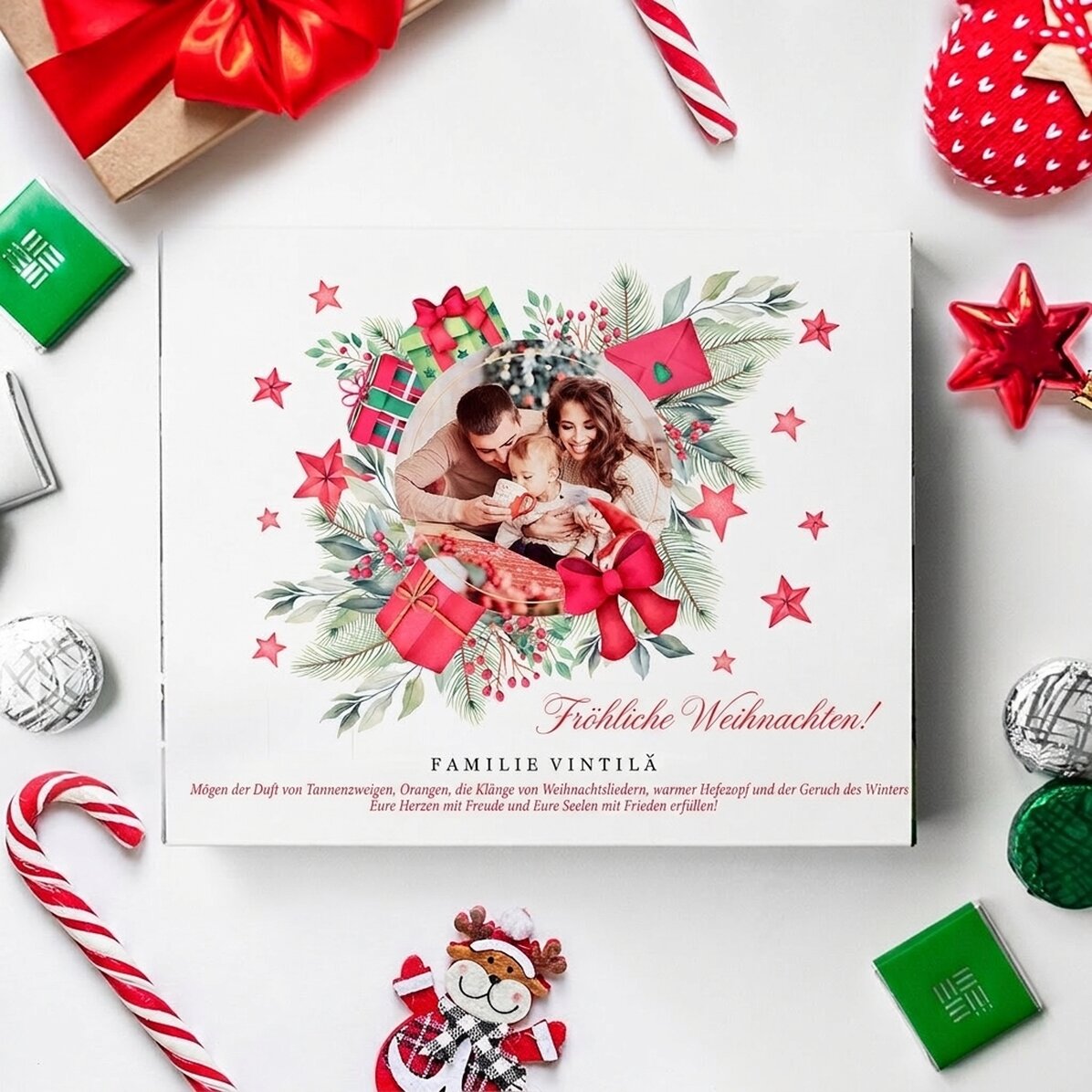 Personalisierte Pralinenschachtel mit Text und Foto – Weihnachtsgruß