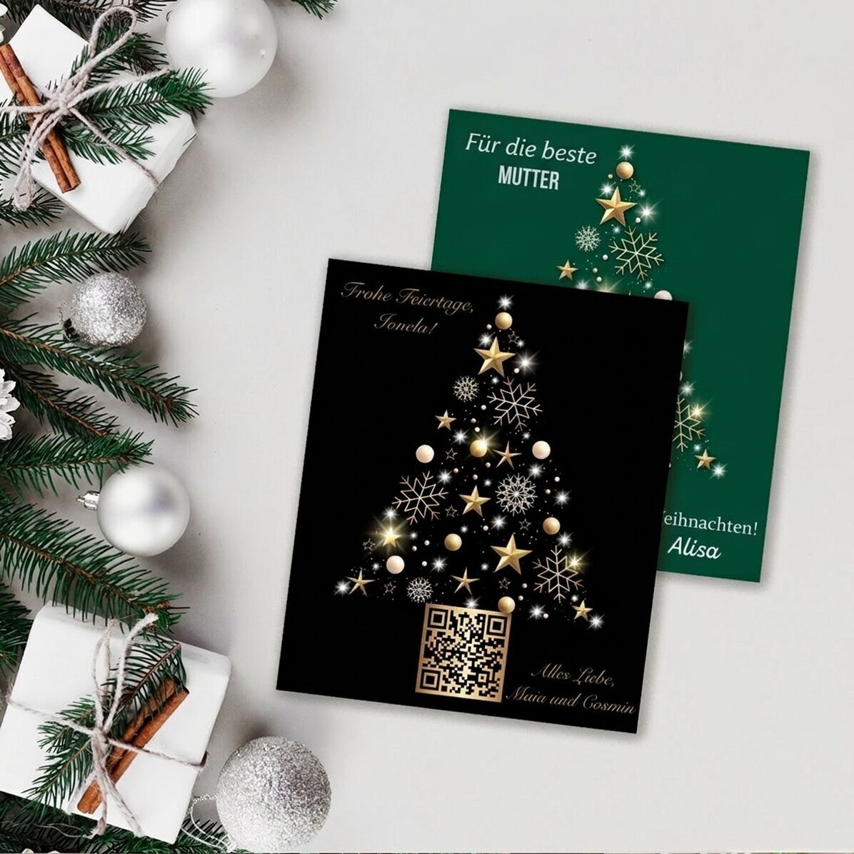 Individuell gestalteter Magnet (10 x 12 cm) mit QR-Code und Weihnachtsbotschaft