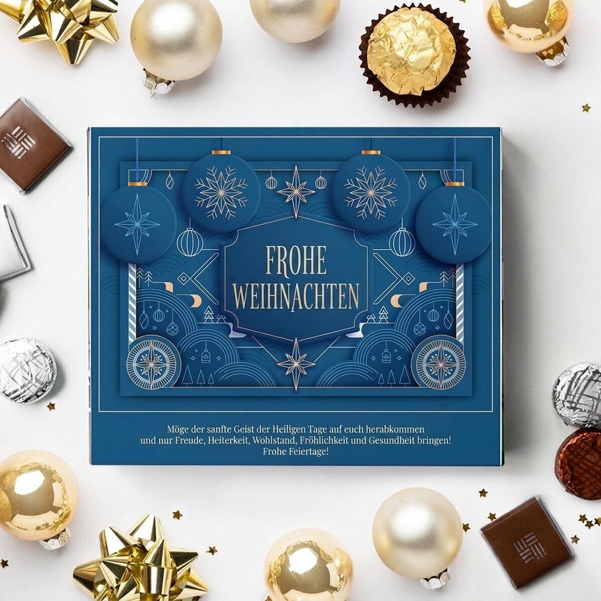 Personalisierte Pralinenschachtel mit Text – Blue Christmas