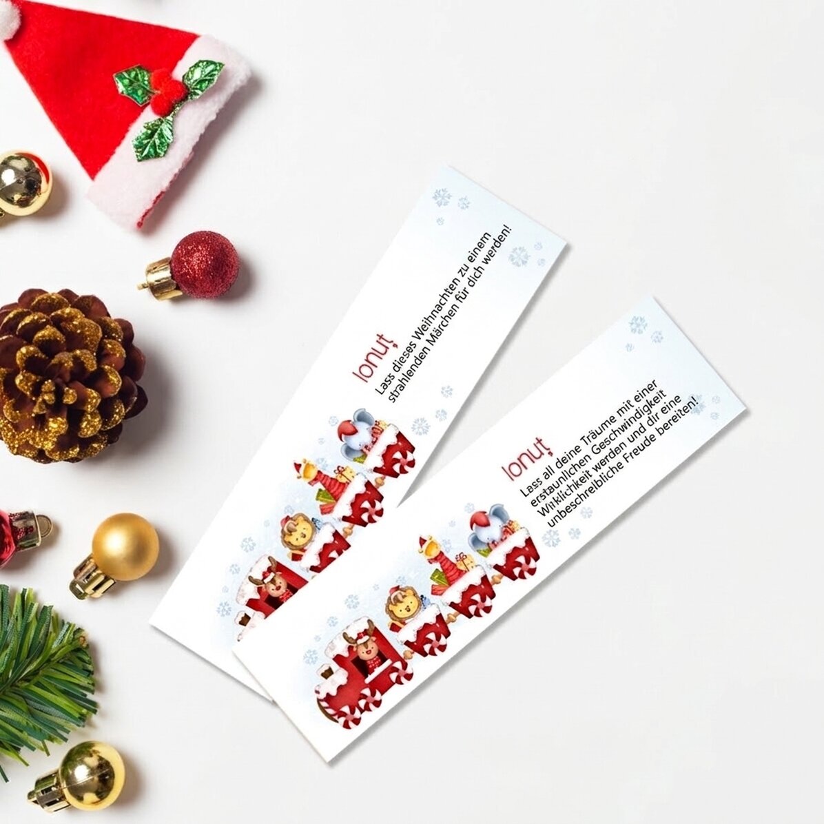 Personalisiertes Lesezeichen mit Text – Weihnachtszug