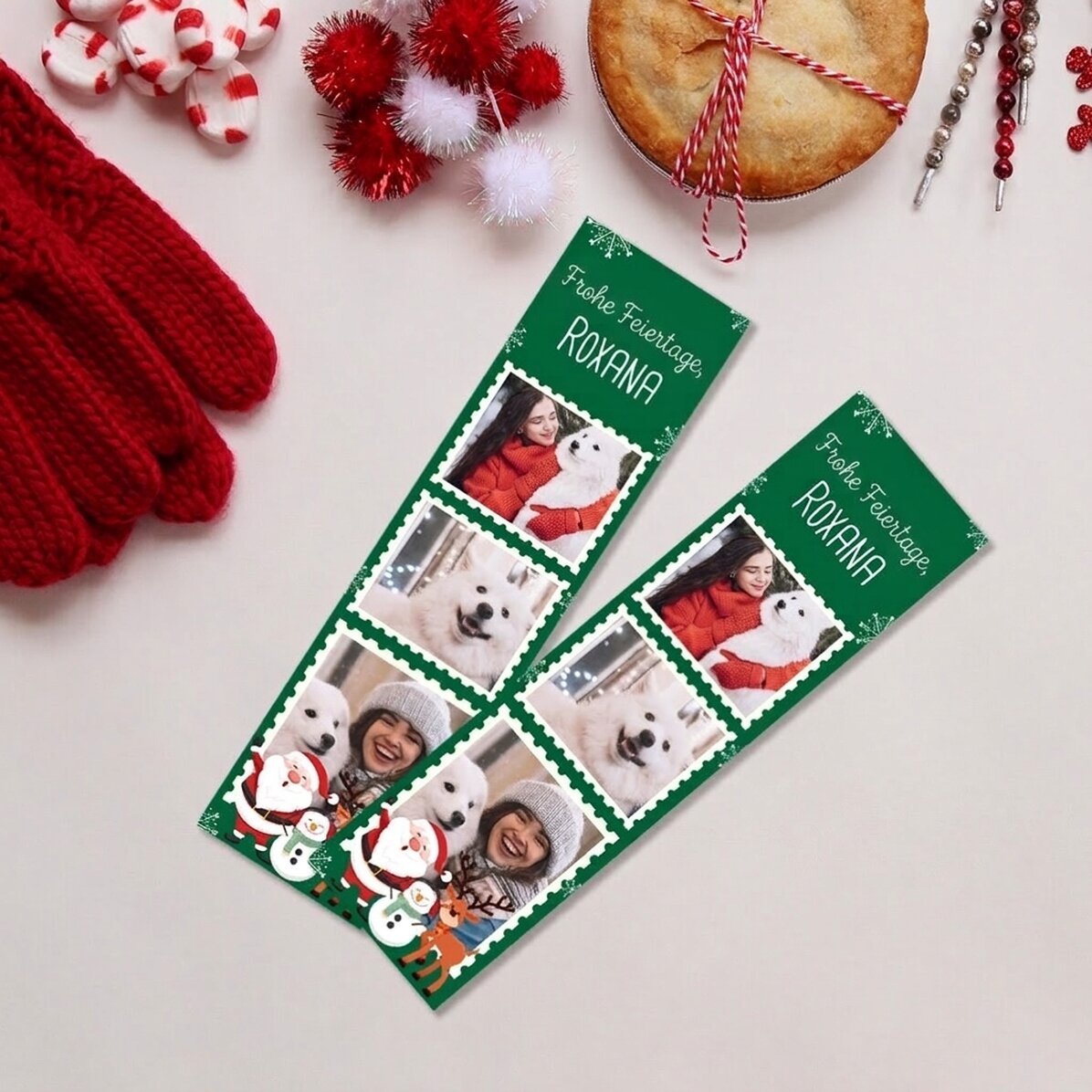 Personalisiertes Lesezeichen mit 3 Fotos und Text – Weihnachten