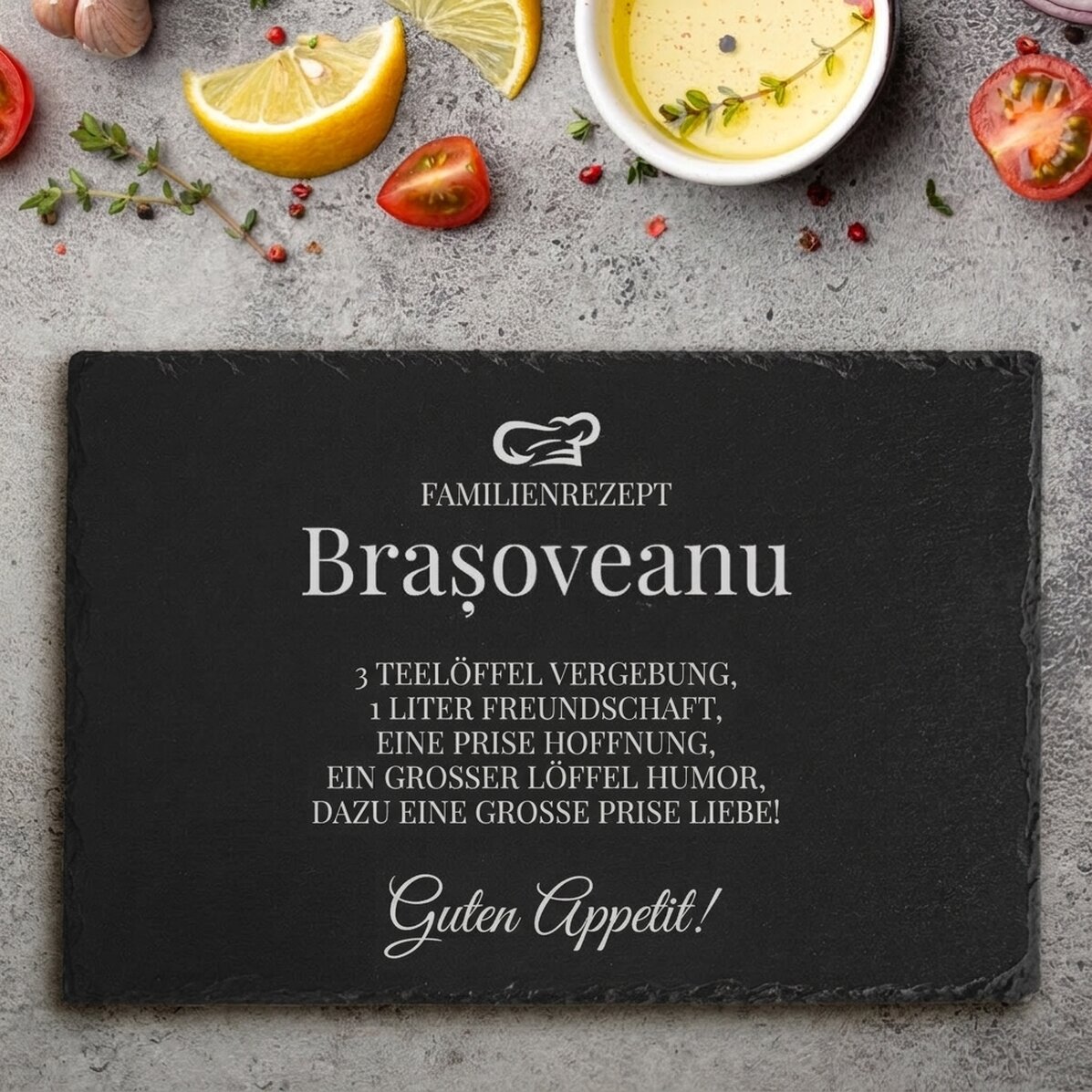 Individuell gravierte Schieferplatte mit Text – Familienrezept