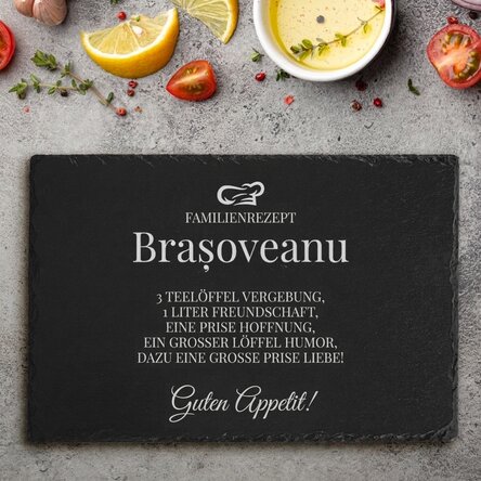 Individuell gravierte Schieferplatte mit Text – Familienrezept