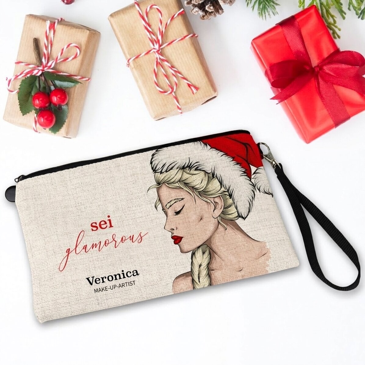 Individuell gestaltetes Make-up-Set mit der Aufschrift „Glamorous Christmas“