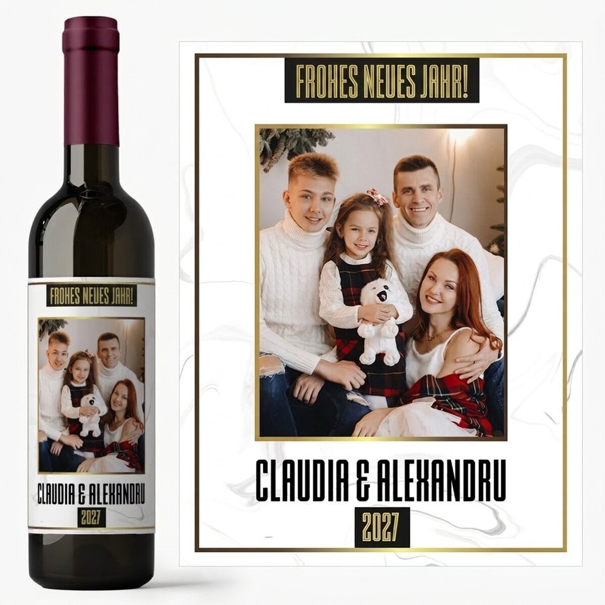 Personalisierter Wein mit Foto und Text – White Happy New Year