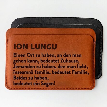 Personalisierte Lederbrieftasche mit Schriftzug für die Familie
