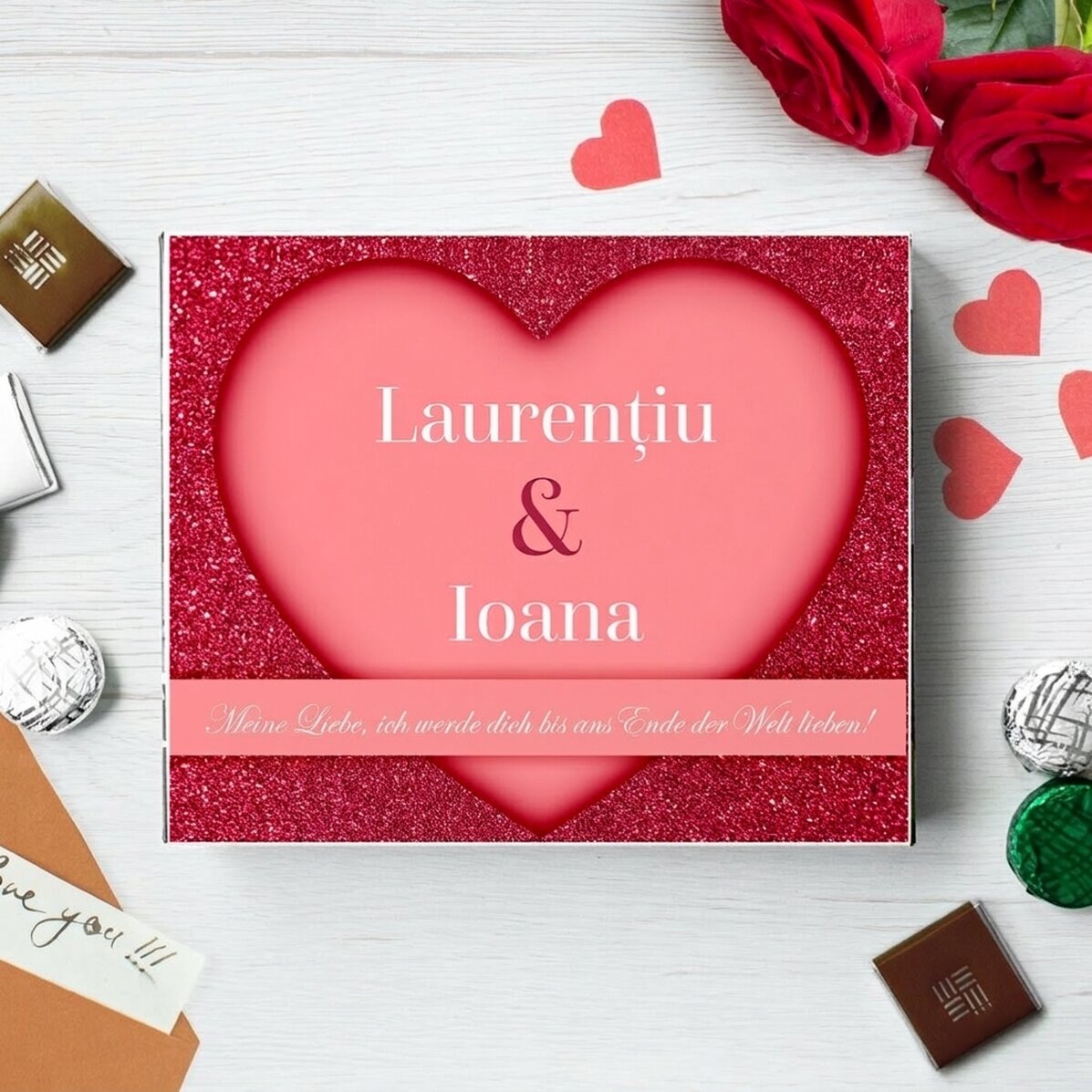 Personalisierte Pralinenschachtel mit Text für Paare – Sweet Love