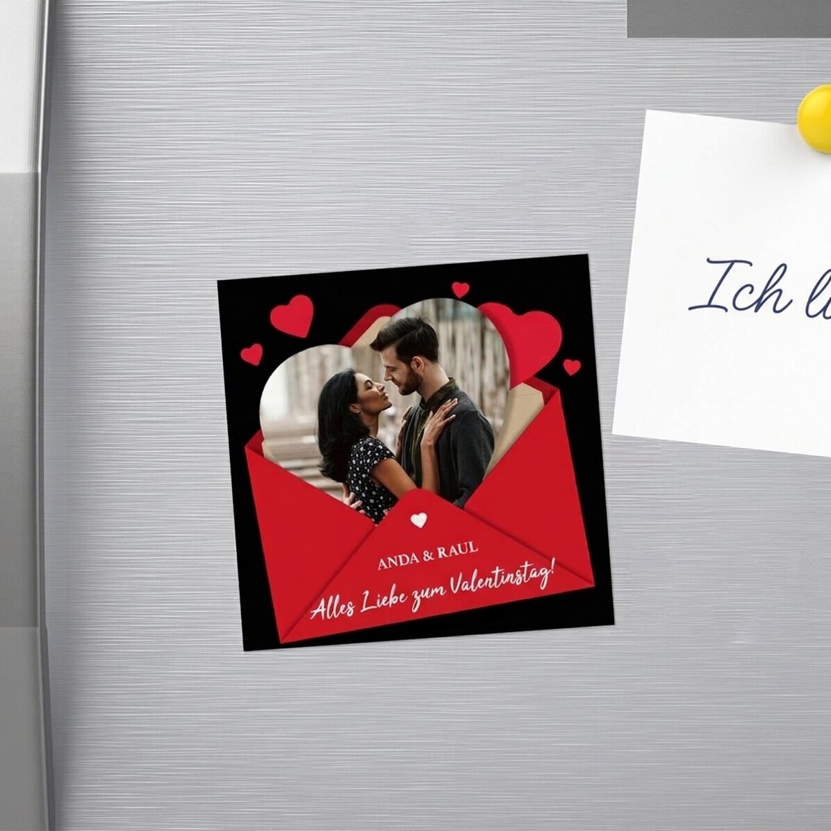 Individuell gestalteter Magnet 10x10 mit Foto und Text – Ich liebe dich