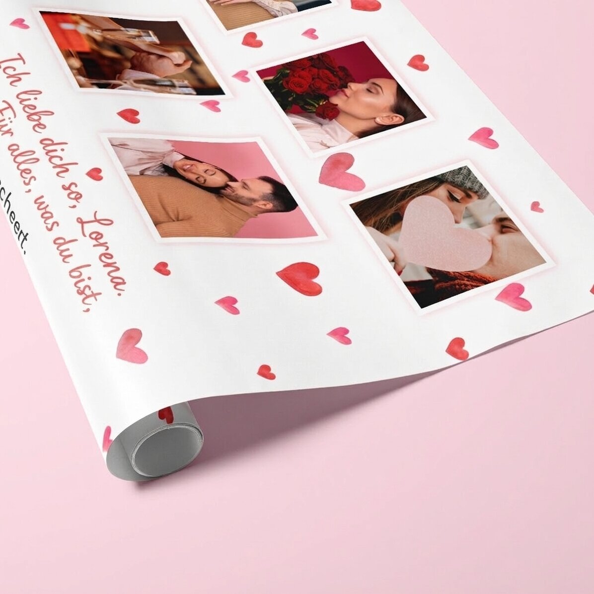 Individuell gestaltetes Geschenkpapier mit 10 Fotos und einer Botschaft – Love