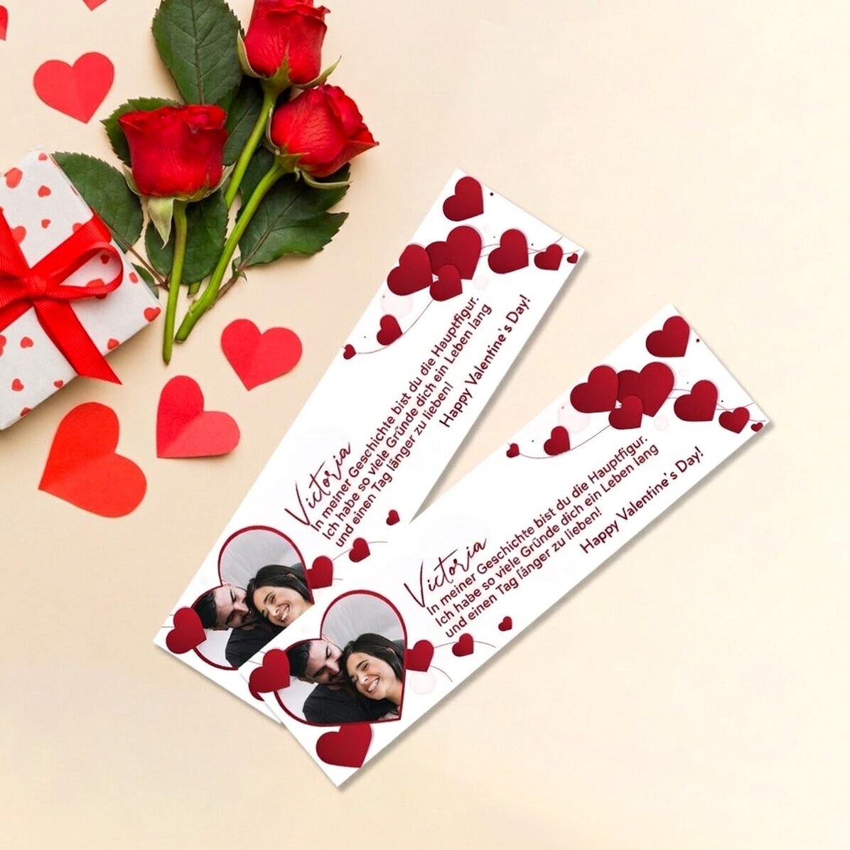 Personalisiertes Lesezeichen mit Foto und Botschaft – I love you