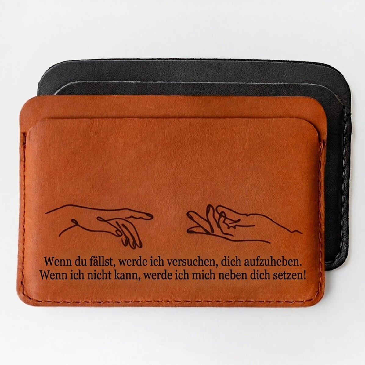 Personalisierte Lederbrieftasche mit Botschaft – Falls du mal hinfällst