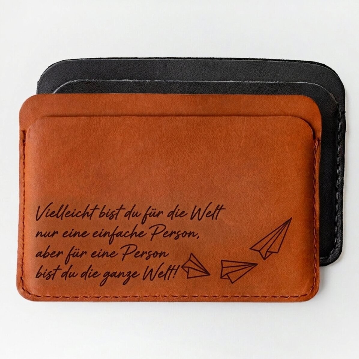 Personalisierte Lederbrieftasche mit Botschaft – Du bist die ganze Welt!