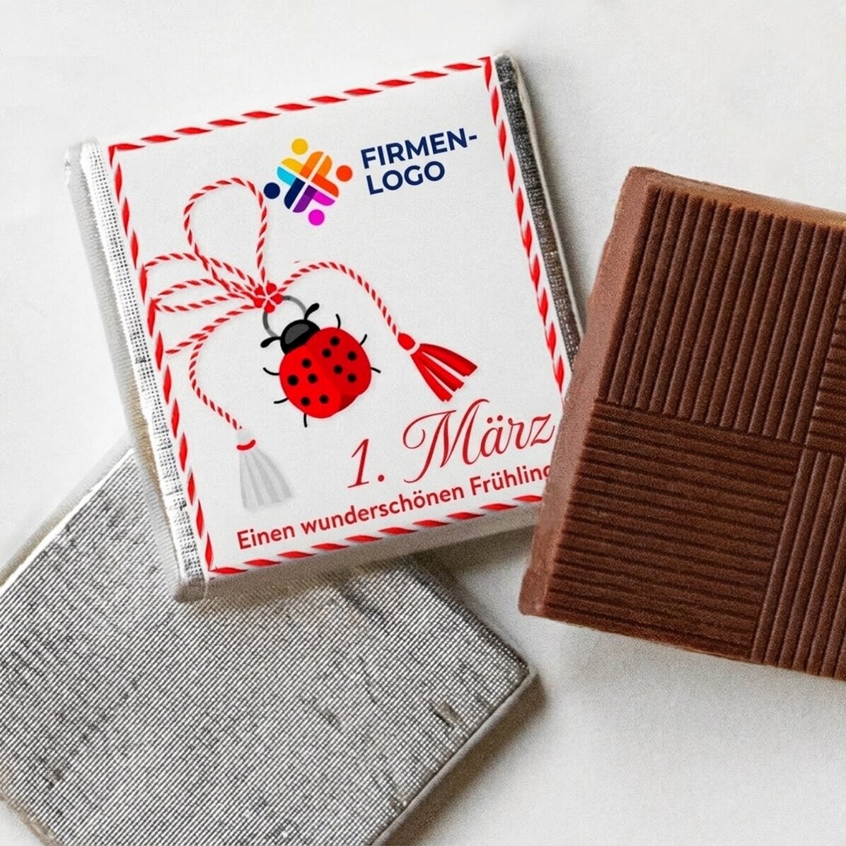 Personalisierte Mini-Schokolade mit Logo und Text