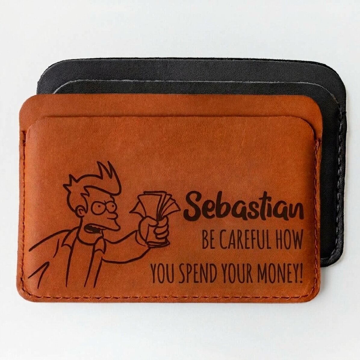 Personalisierte Lederbrieftasche mit Botschaft und Namen – Geld