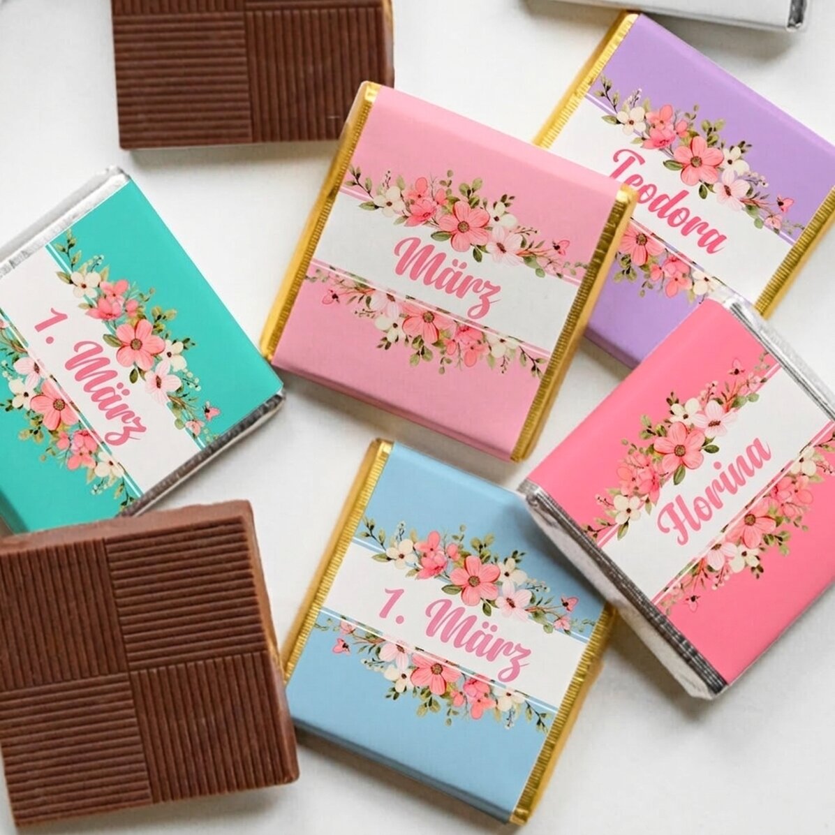 Personalisierte Mini-Schokolade mit Namen – Frühlingsblumen