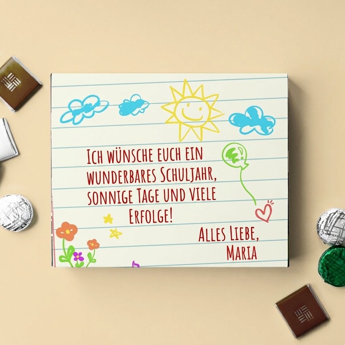 Personalisierte Pralinenschachtel mit Text für Erzieherinnen