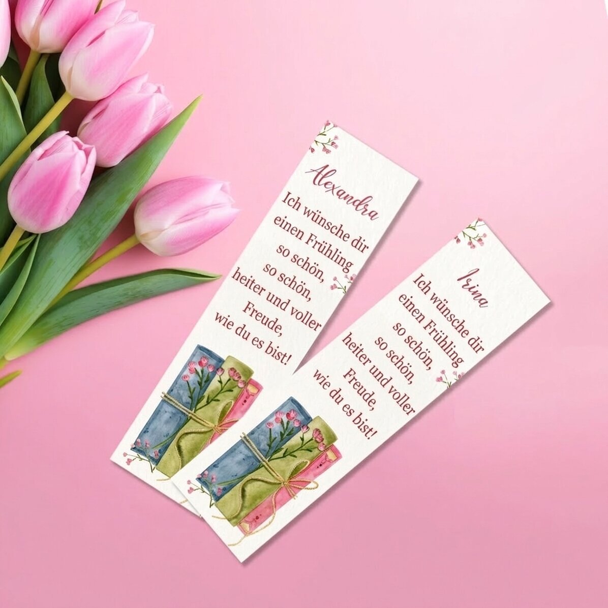 Personalisiertes Lesezeichen mit Botschaft – Spring