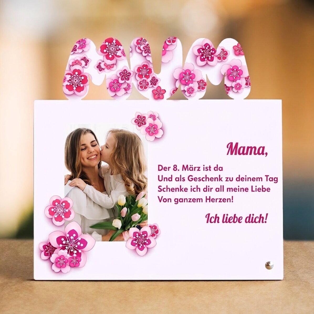 Personalisierter Fotorahmen für den Schreibtisch mit Foto und Text – 8. März