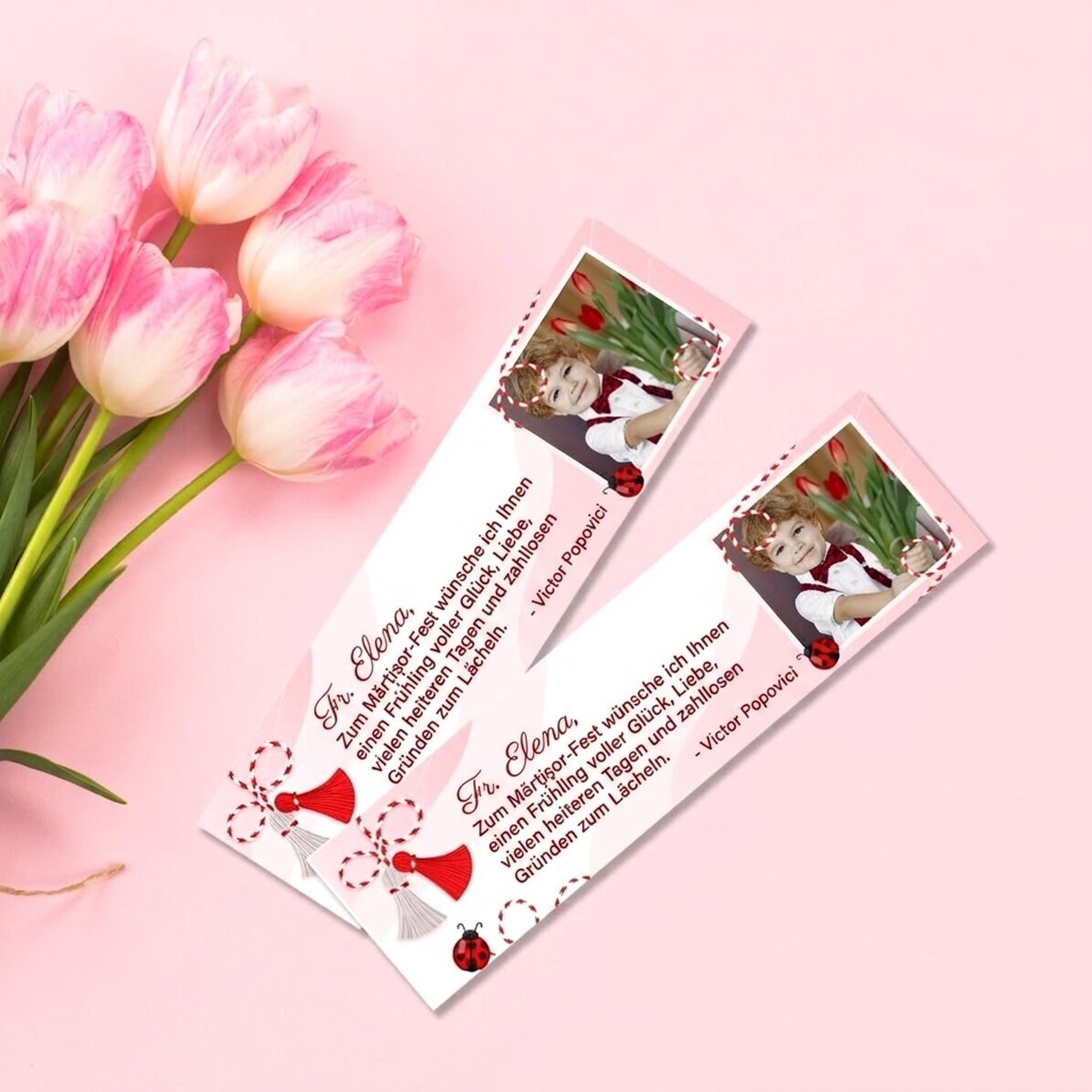 Personalisiertes Lesezeichen mit Foto und Widmung