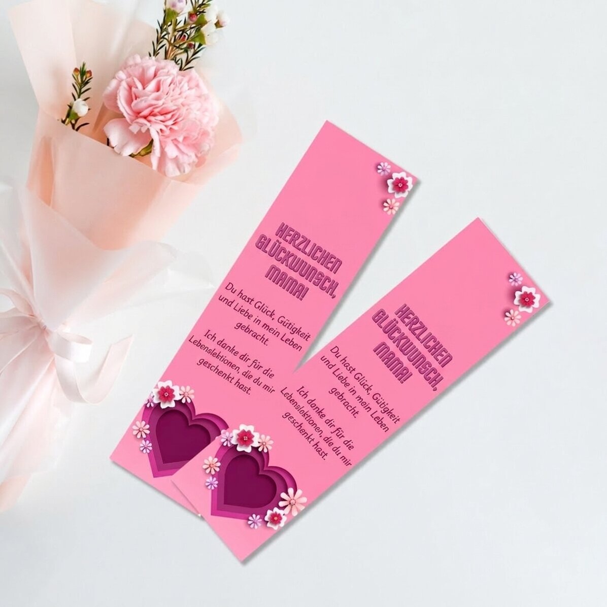 Personalisiertes Lesezeichen mit Botschaft – Rosa Herz