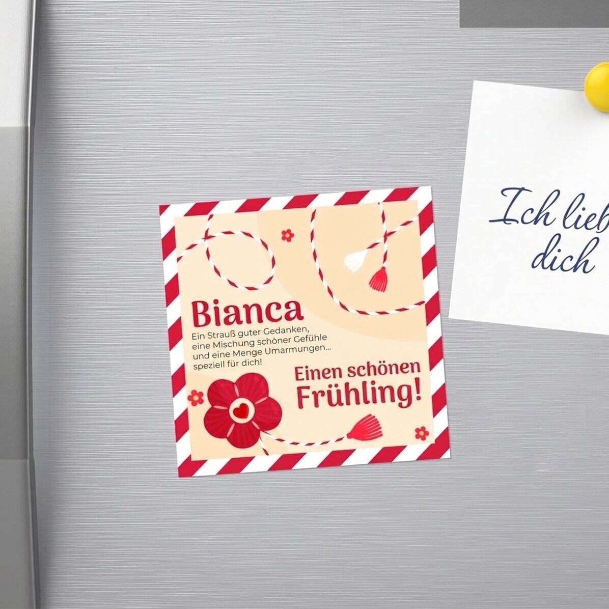 Individuell gestalteter Magnet (10 x 10) mit Namen und Botschaft