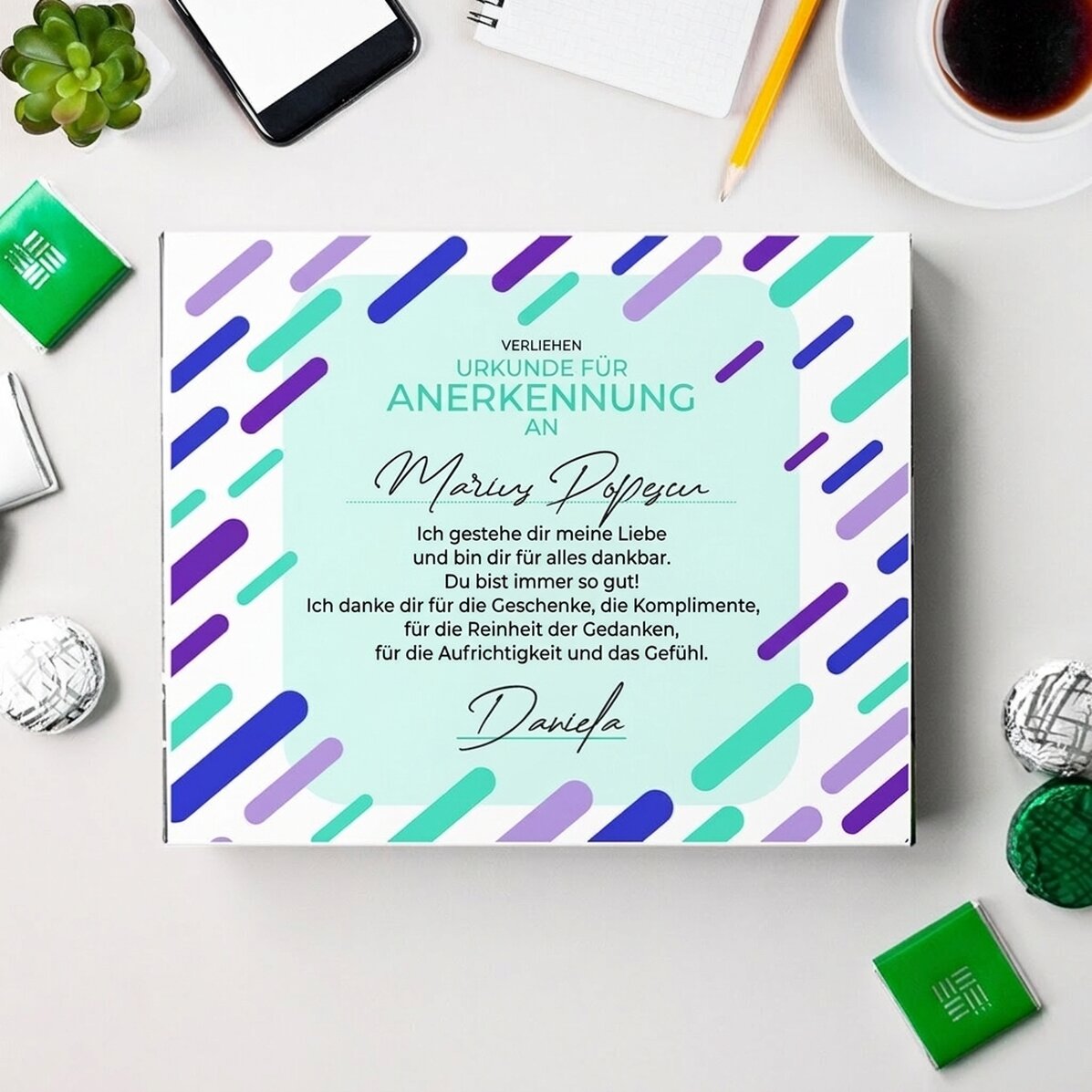 Personalisierte Pralinenschachtel mit Text – Dankeschön