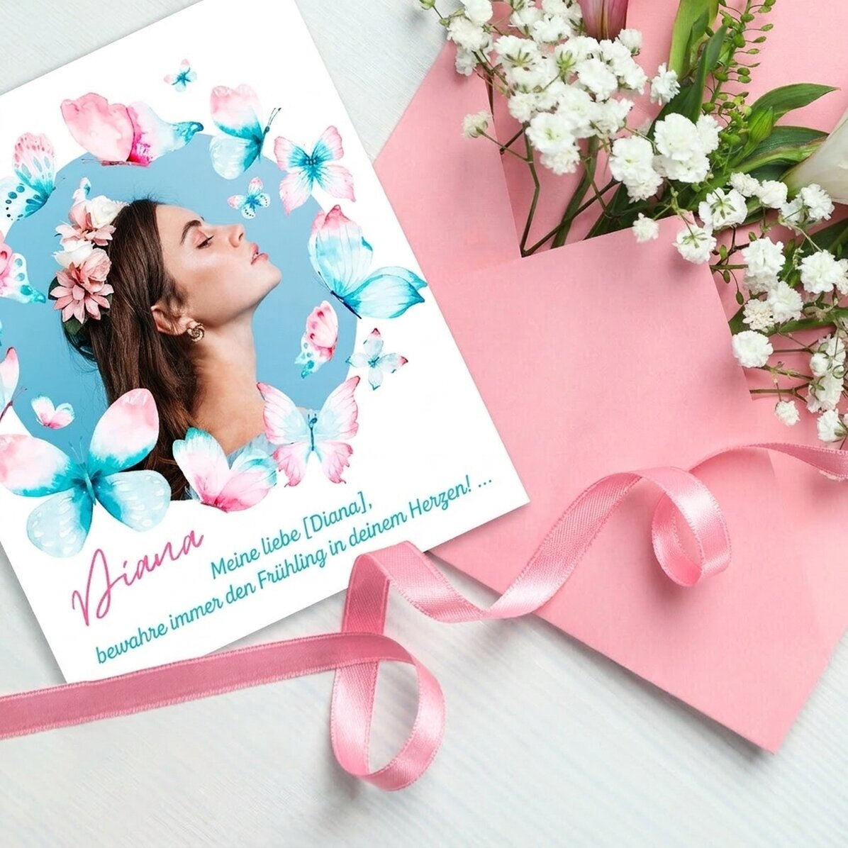 Personalisiertes Foto im Format 10 x 12 cm mit Text – Schmetterlinge