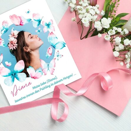 Personalisiertes Foto im Format 10 x 12 cm mit Text – Schmetterlinge