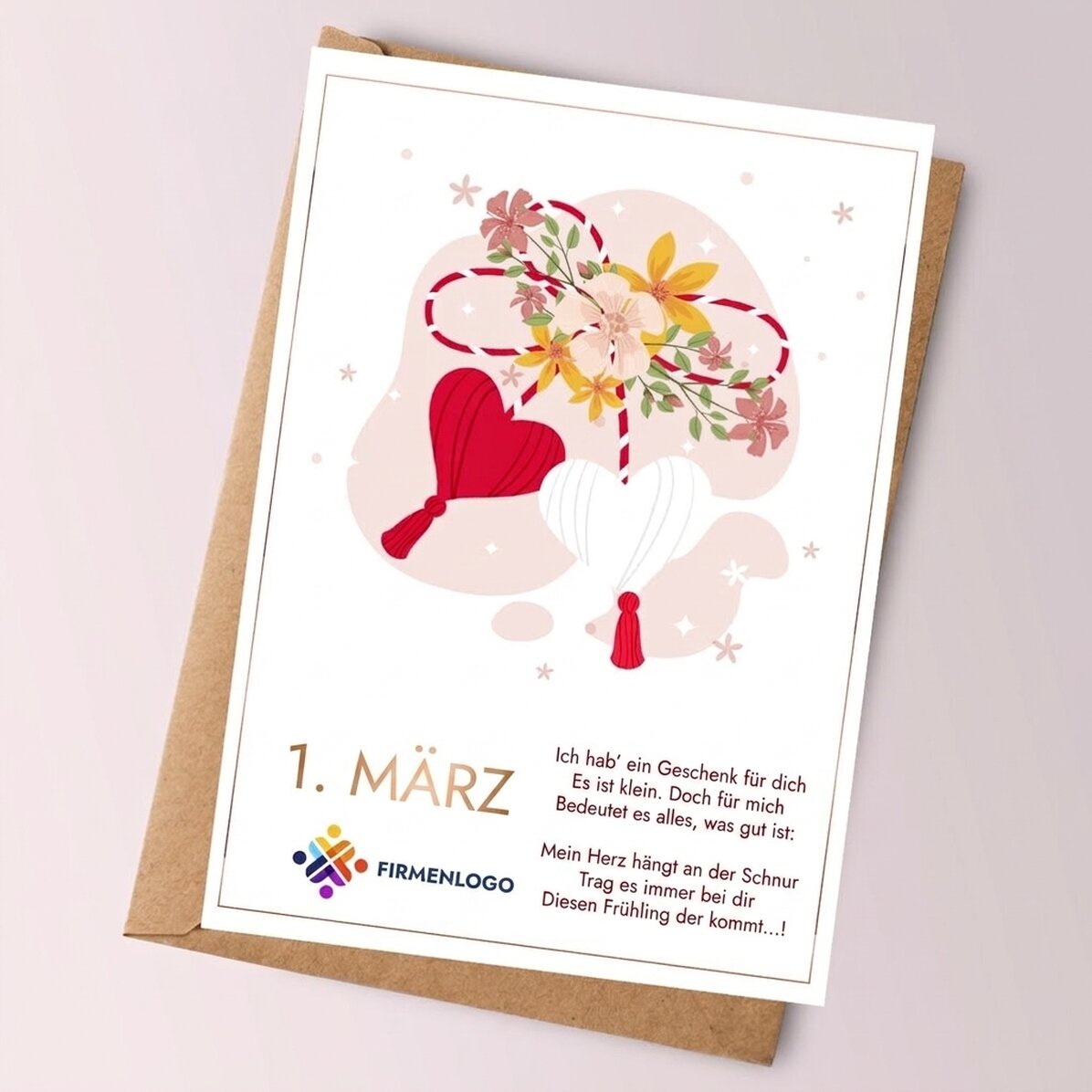Personalisierte Karte mit Text und Logo – Schöner Frühling