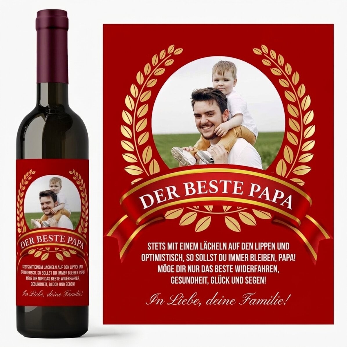 Personalisierter Wein mit Text und einem Foto für Papa – Der beste Papa