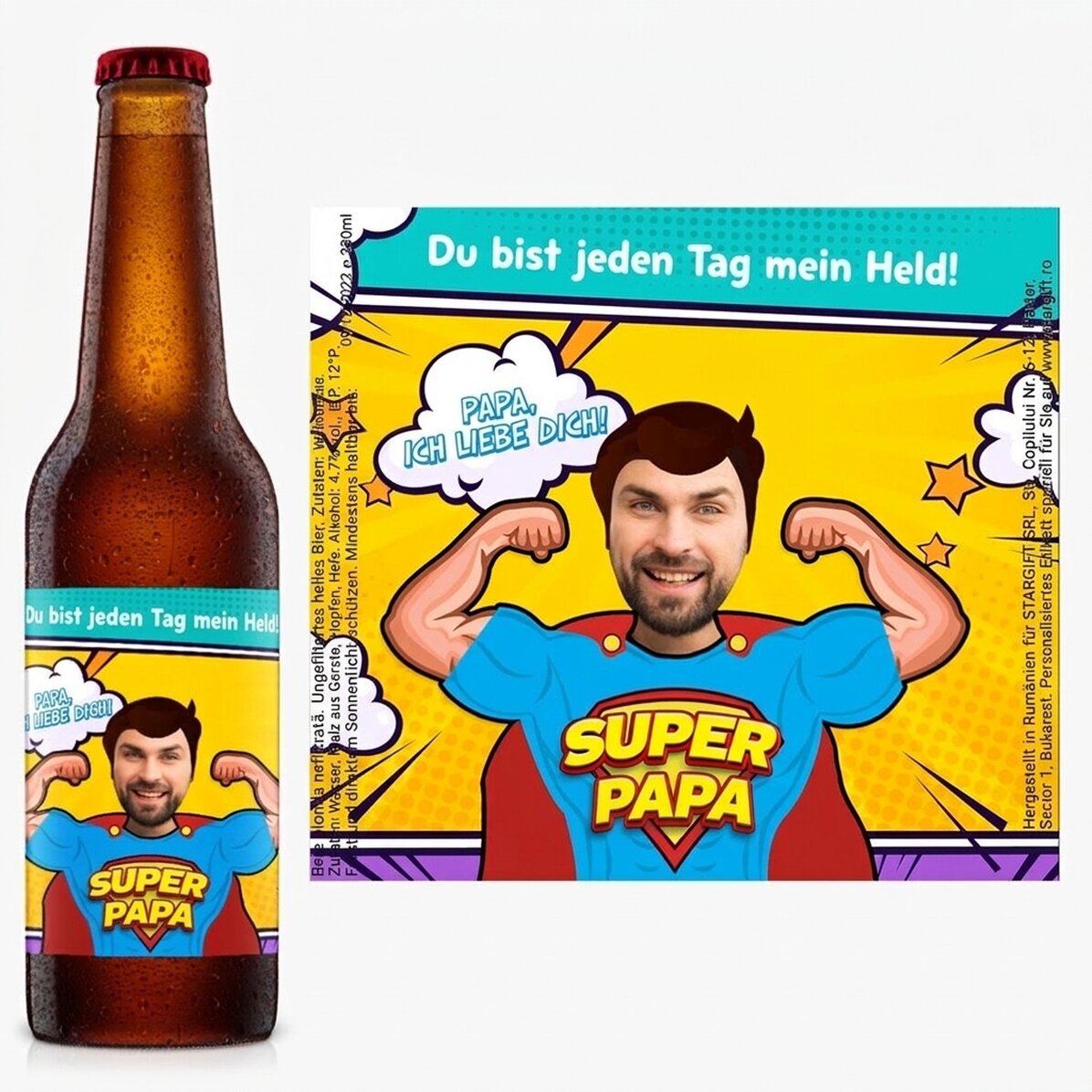 Individuell gestaltetes Bier mit Foto und Text – Super Papa