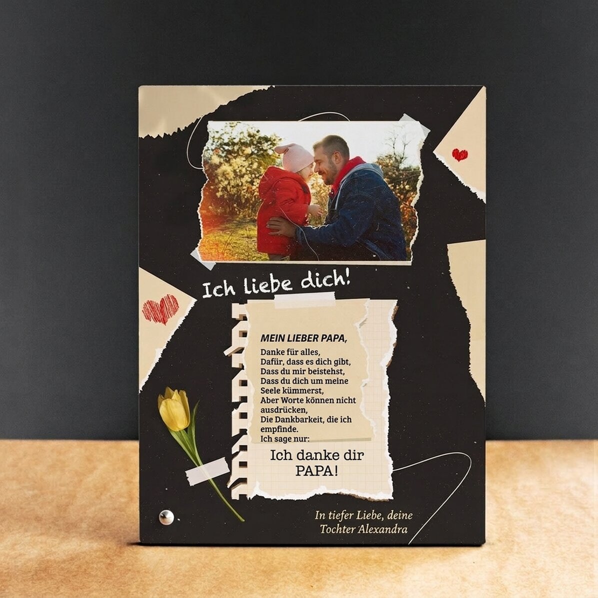 Personalisierter Fotorahmen für den Schreibtisch mit einem Foto und einem Text – Vielen Dank!