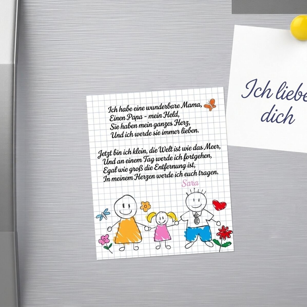 Individuell gestalteter Magnet (10 x 12 cm) mit einem Gedicht für Eltern – Mädchen