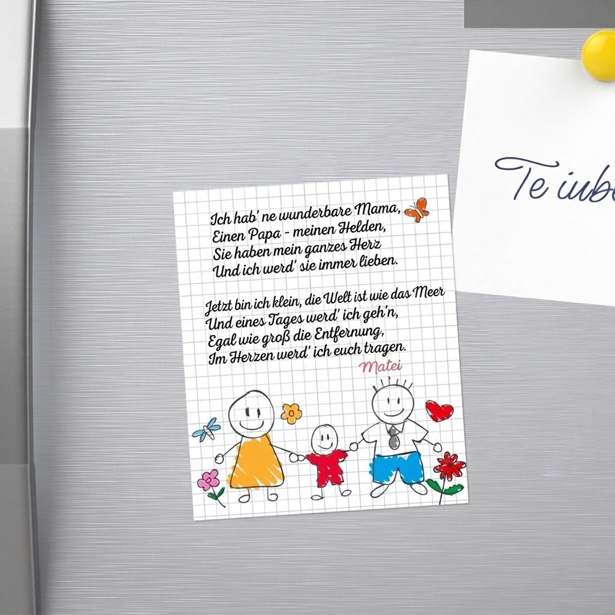 Individuell gestalteter Magnet (10 x 12 cm) mit einem Gedicht für Eltern – kleiner Junge