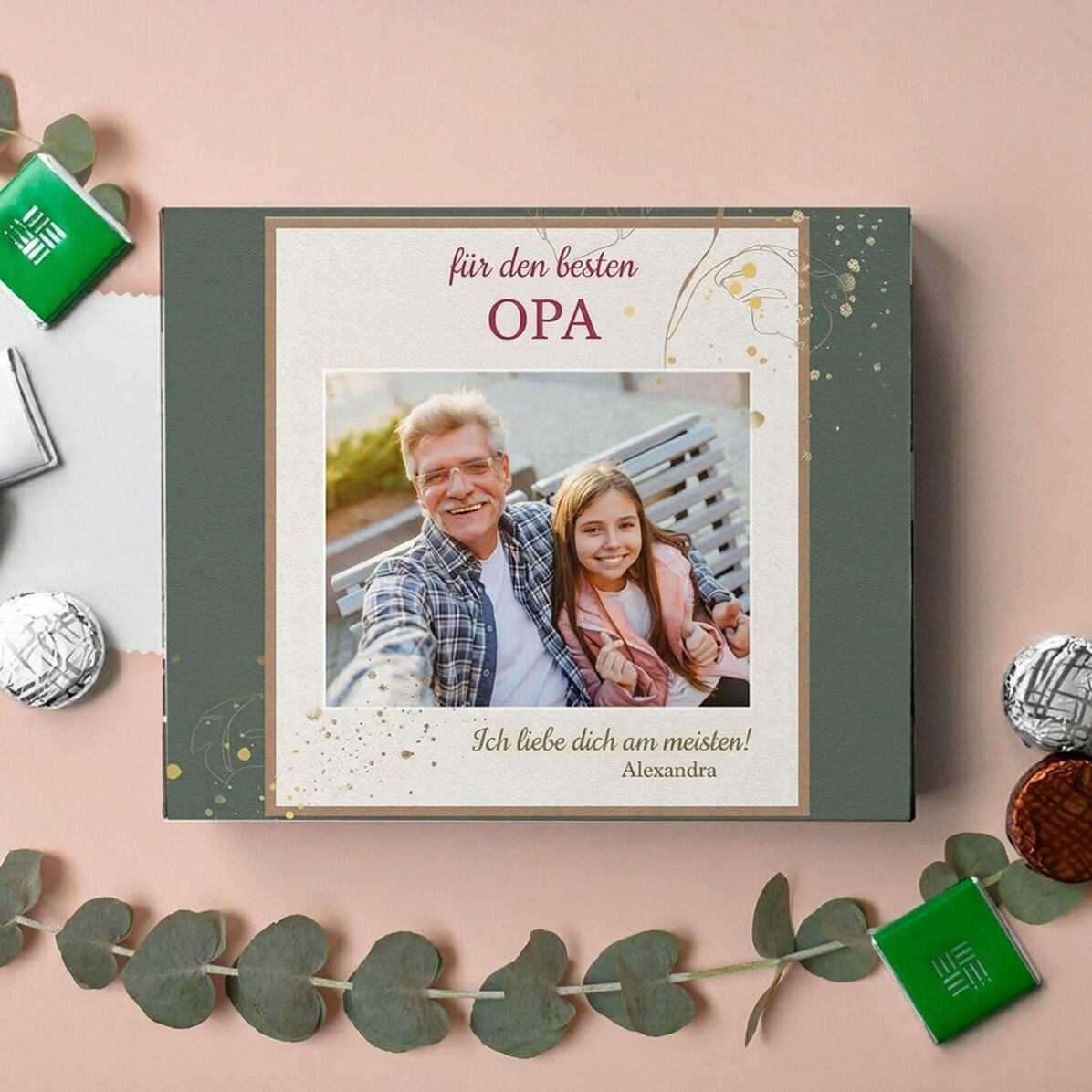 Personalisierte Pralinenschachtel mit Foto und Widmung – für den besten OPA