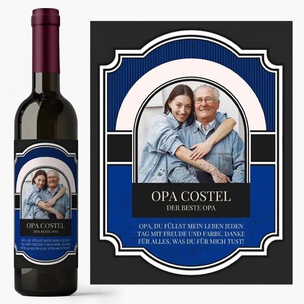 Personalisierter Wein mit Text und Foto für den Großvater
