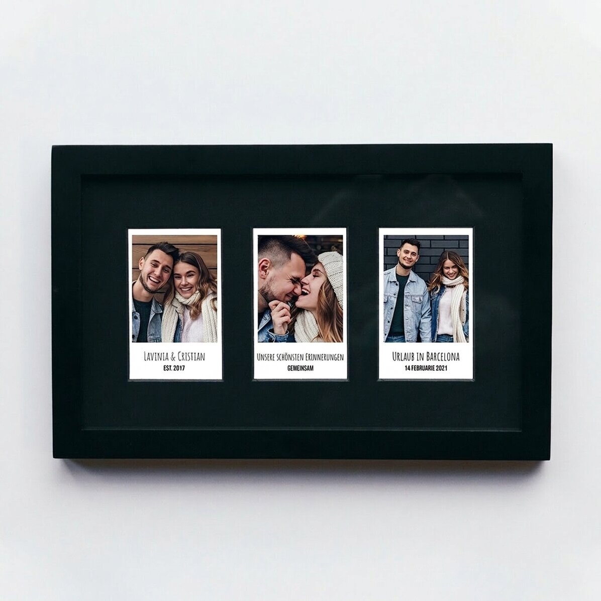 Individuell gestaltetes Bild mit 3 Fotos im Polaroid-Stil und Text