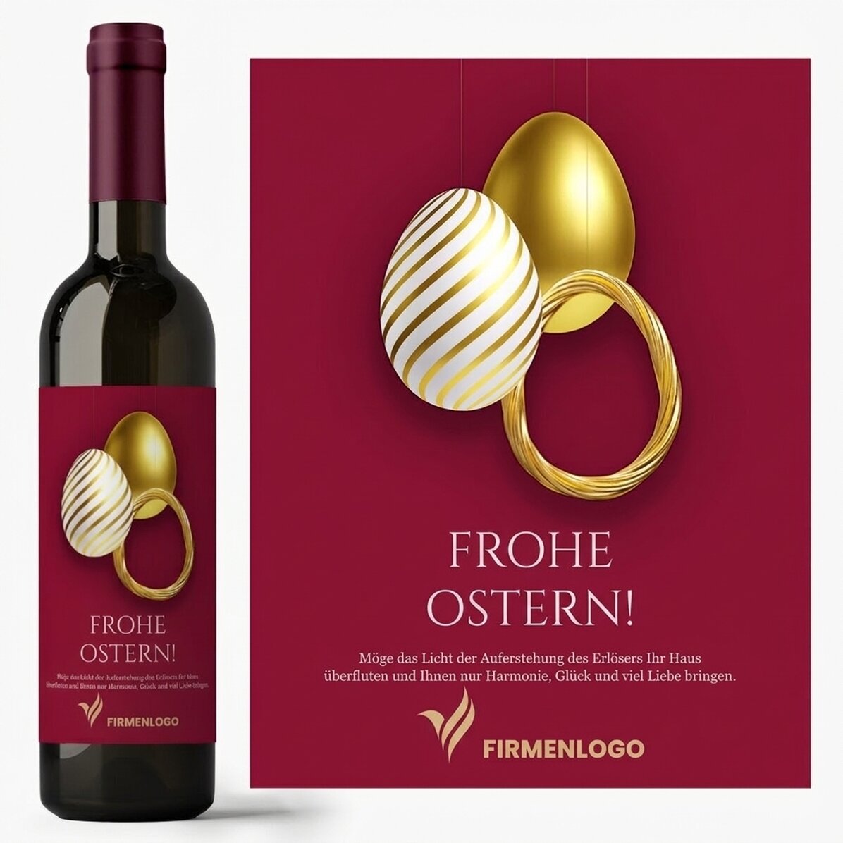 Wein mit individueller Beschriftung und Logo – Frohe Ostern!