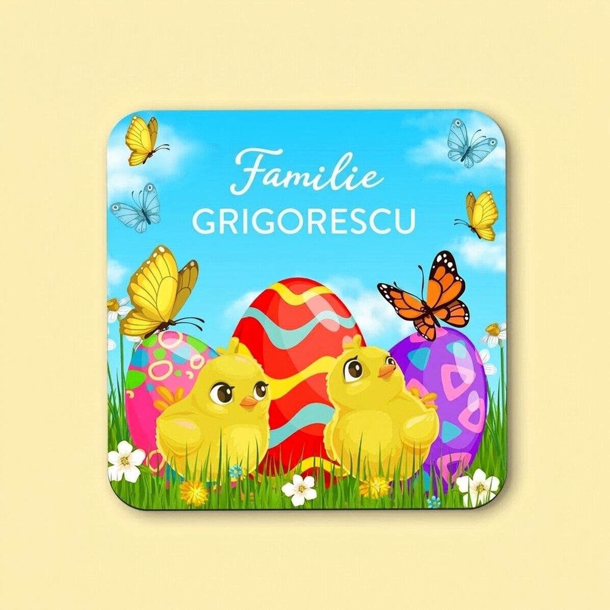 Personalisierter Gläserhalter mit Text – Frohe Ostern