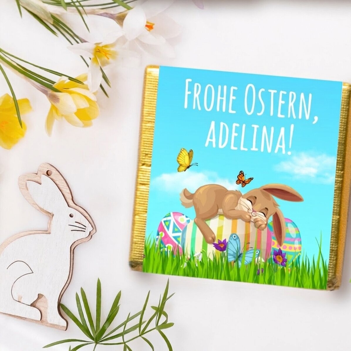 Personalisierte Mini-Schokolade mit Ostergruß