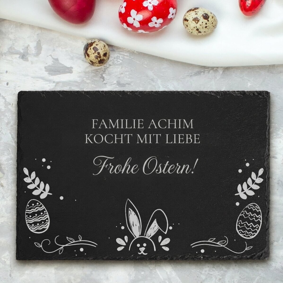 Individuell gravierte Schieferplatte mit Text – Ostern