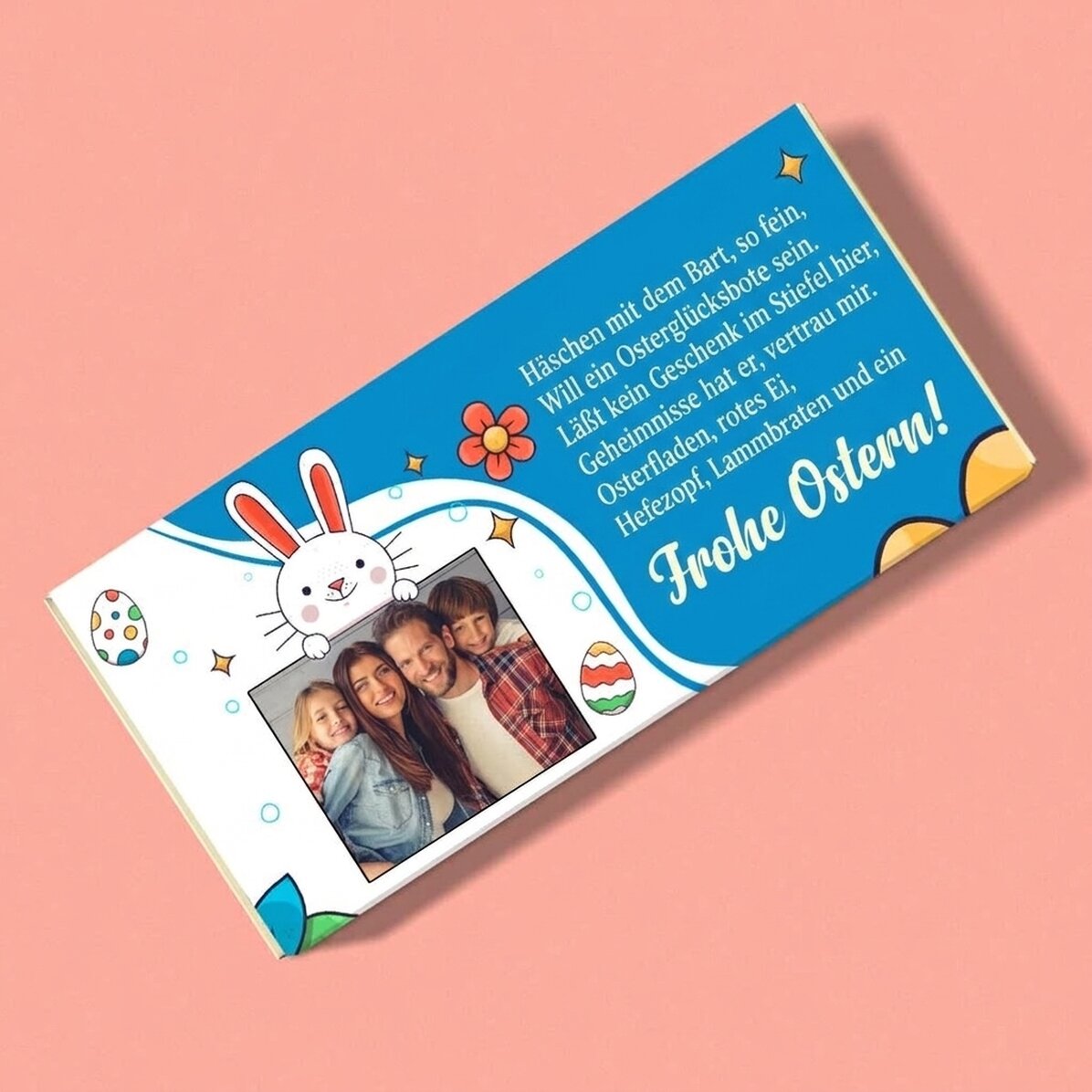 Personalisierte Schokolade mit Text und Foto – Frohe Ostern!
