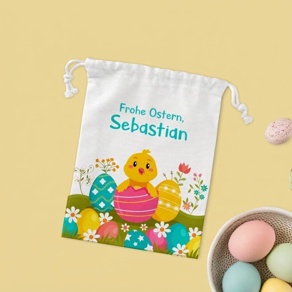 Kleiner Geschenksack mit individueller Beschriftung – Ostern