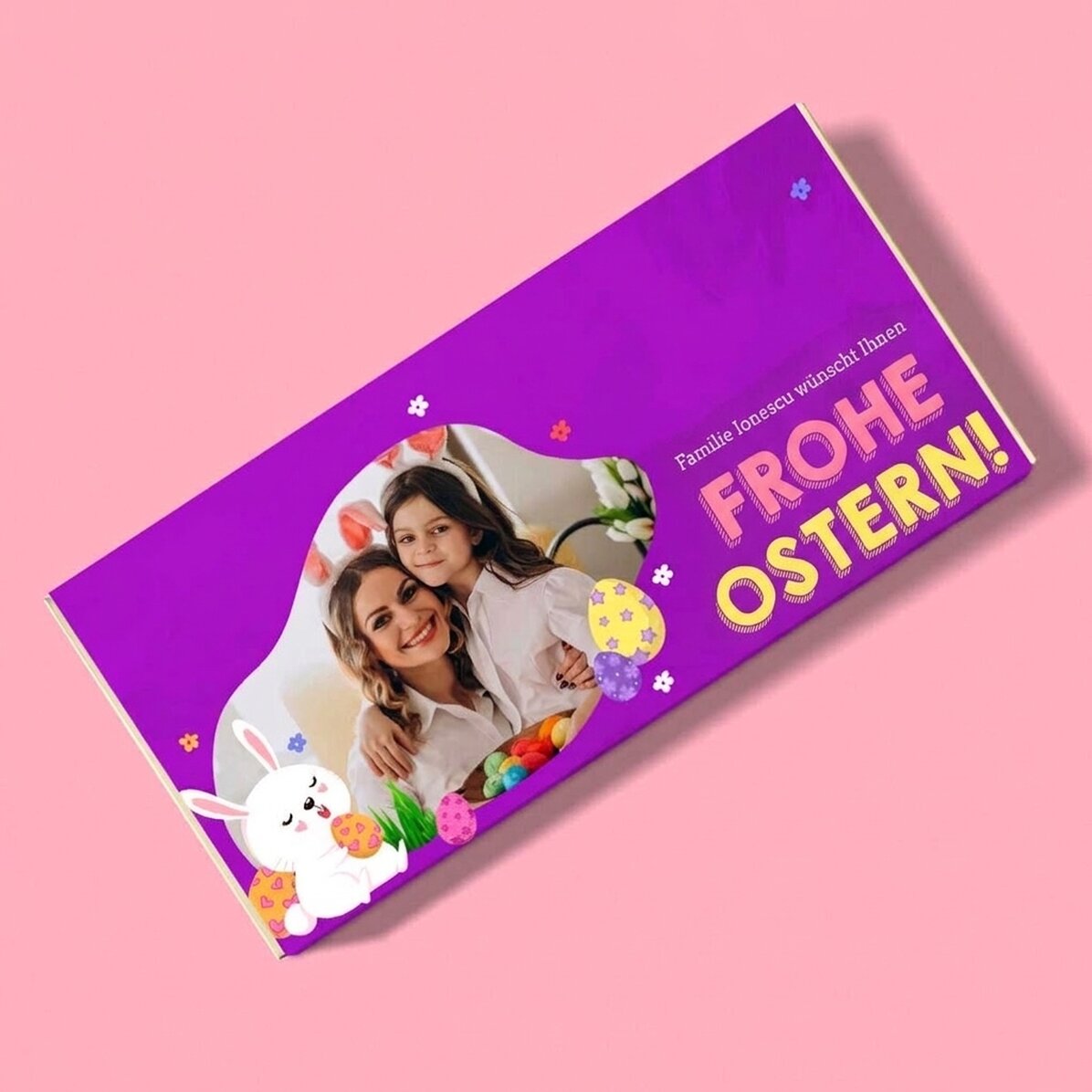 Personalisierte Schokolade mit Text und Foto – Hase