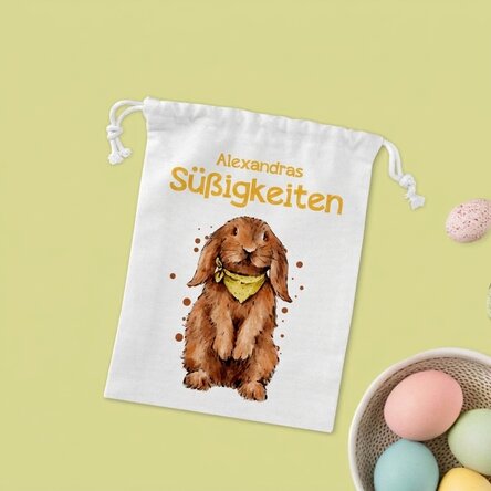 Kleiner Geschenksack mit individueller Beschriftung – Hase mit Süßigkeiten