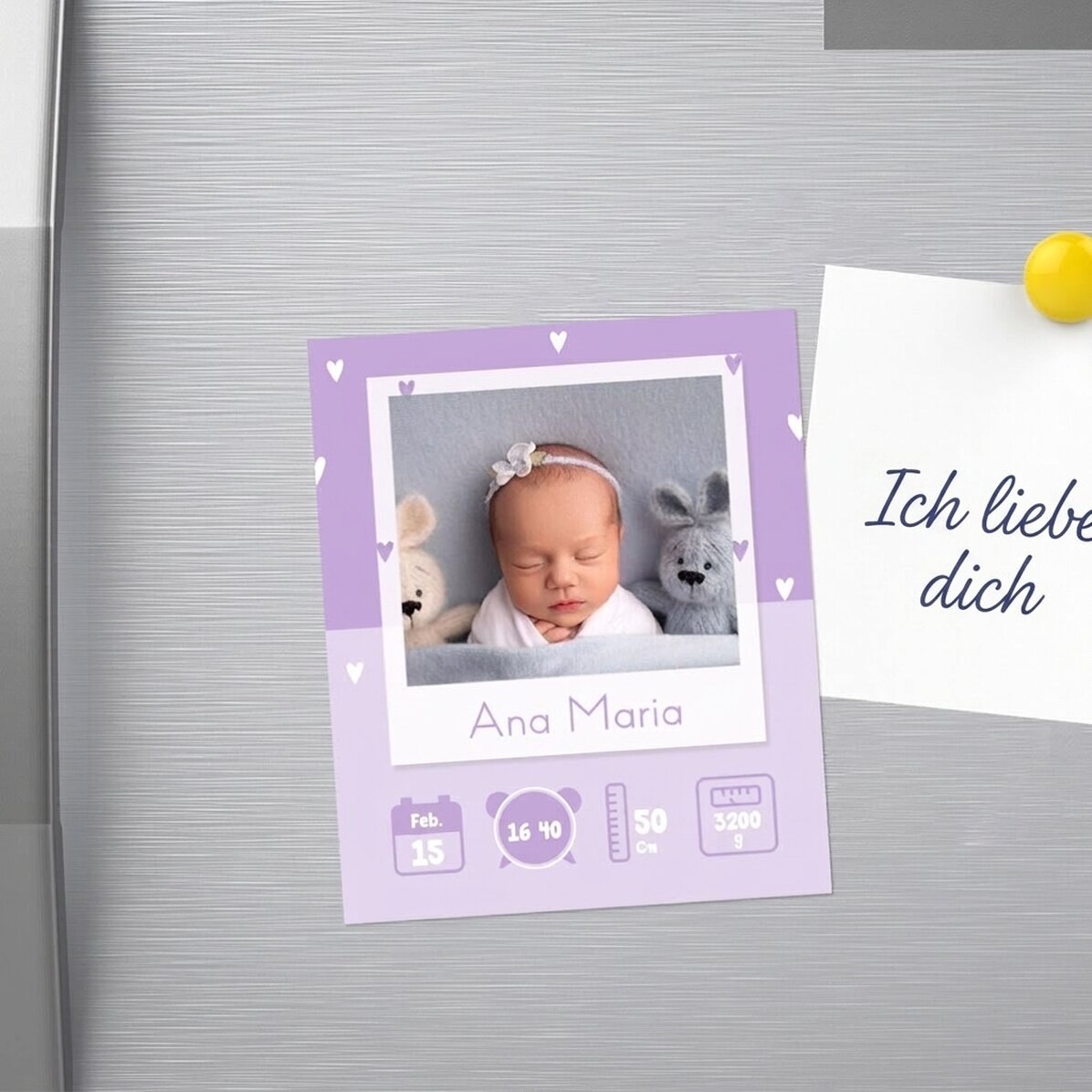 Individuell gestalteter Magnet (10 x 12 cm) mit Foto und Text – Baby