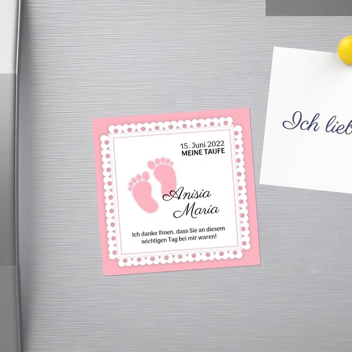 Magnet-Taufandenken 10x10, individuell mit Text gestaltbar – Picioruse